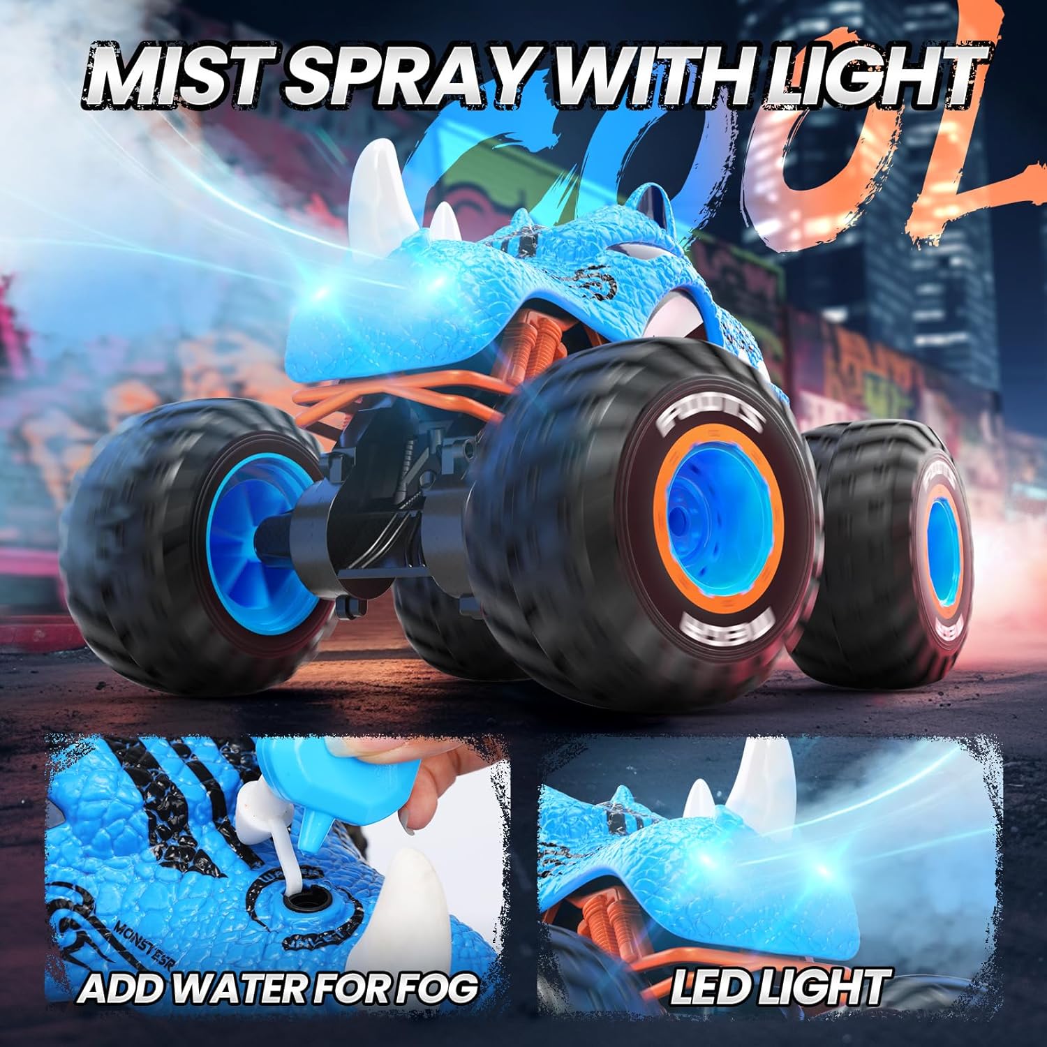 2.4G RC Car High Speed Stunt Monster Truck for Boys 1 16 Spray Water Mist 4WD RC Toys