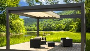 China Villa Retractable Roof Pergola Outdoor Space Bioclimatic Metal Gazebo wholesale