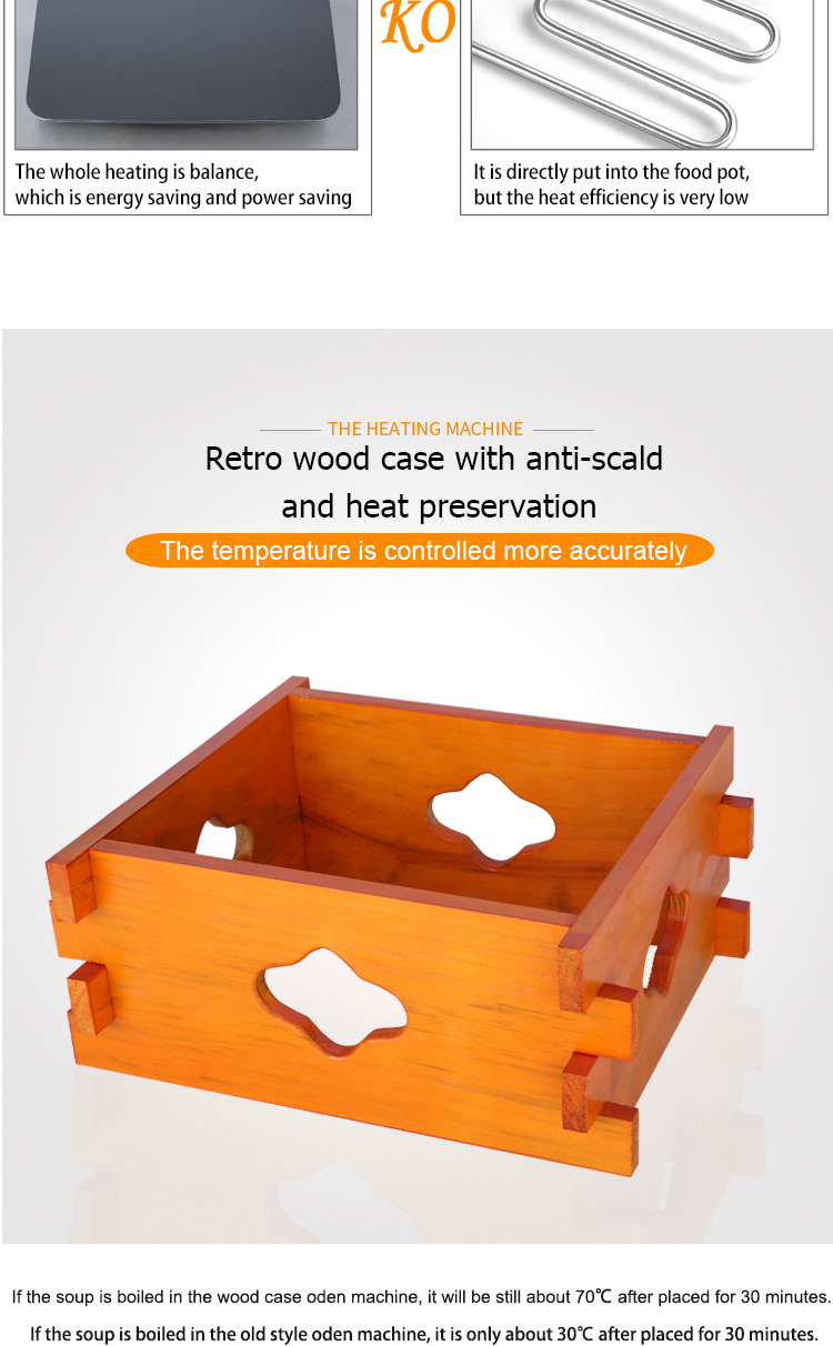 Stainless Steel Inner Pot Anti-scald Wooden Case Outside Oden Food Cooker for Restaurant