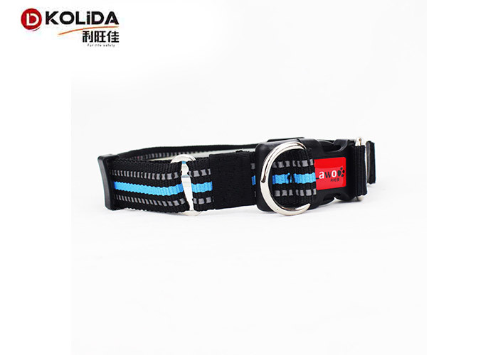 Reflective 3M Line Reflective Dog Collars Strong Double D Ring Nylon Clip