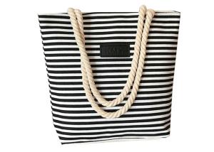 China Large Striped Canvas Tote Bag For Travel / Office / Daily Casual Occasion wholesale