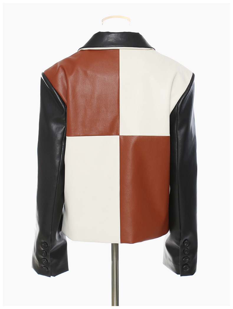 High Fashion Breathable Stitching Color Long Sleeve Button Cropped PU Baseball Leather Jackets