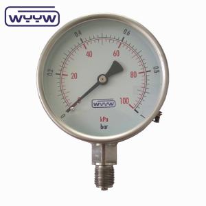 China Dry 100mm Stainless Steel Pressure Gauge Bottom Connection For Furnace wholesale