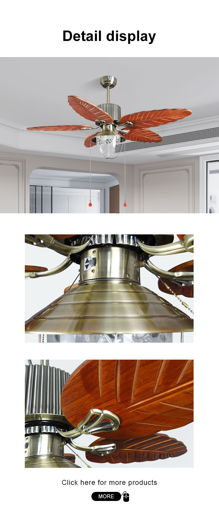 42 Inch Luxury Ceiling Fan Light with AC 220V/50Hz and Traditional Design by 1stshine
