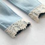 Light Blue Slim Fit Girls Adjustable Waist Jeans Pant With Lace On Hem