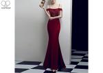 Sling Sexy Burgundy Mermaid Style Prom Dress Off Shoulder Short Sleeve Tassels