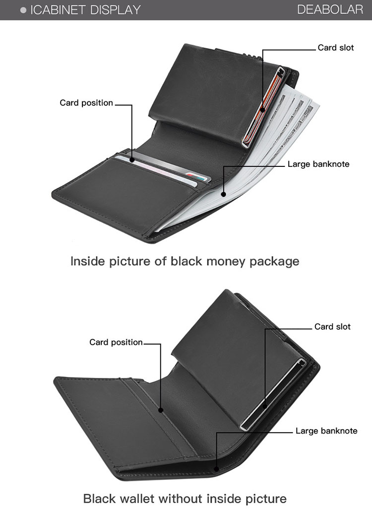 RFID Blocking Pop Up Aluminium Slim Genuine Leather Smart Credit Card Holder for Men