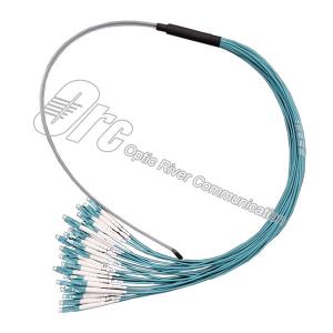 China Blue Connector 24 Cores OM3 MPO Fanout Cable UPC Polishing wholesale