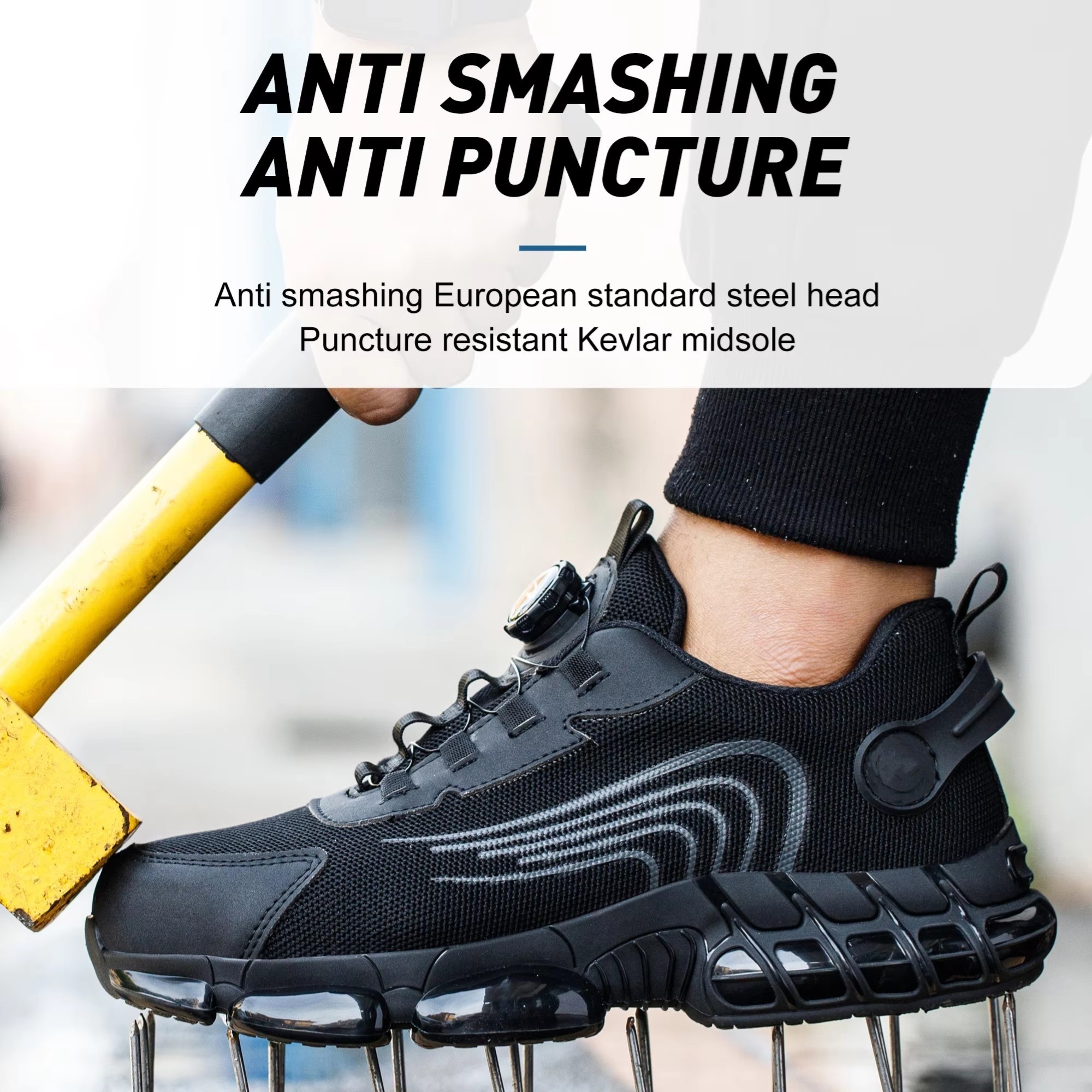 Air-cushioned Sole Black Microfiber Safety Shoes For Industrial Safety
