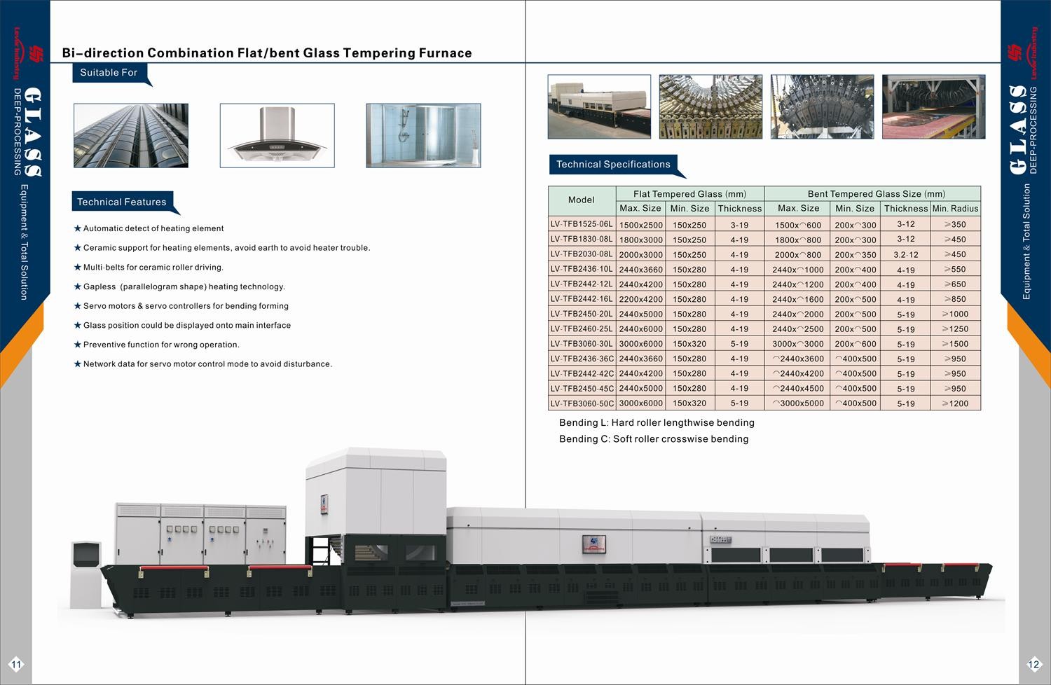 Flat and Single Curvature Bending Glass Tempering Furnace Glass Toughening Furnace