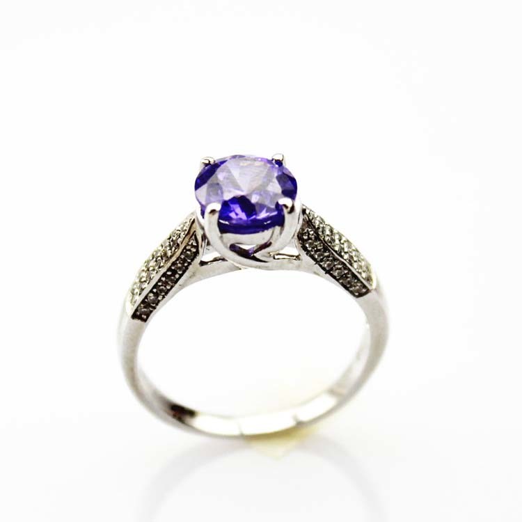 Women Jewelry 7mm Round Amethyst Cubic Zircon Sterling Silver Ring(R282)