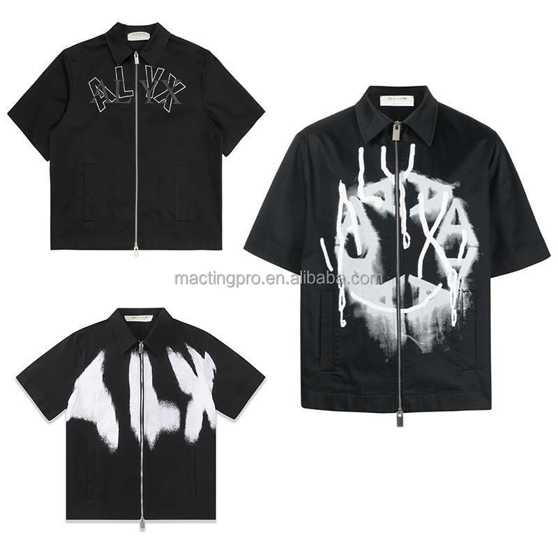 Men's Casual Heavyweight Cotton Black Print Zip Up Shirt S-5XL or Custom Hip Hop Styl