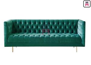 China 3 Seats Sofa Velvet Upholstered Restaurant Booth Button Decoration For Hotel Lobby wholesale