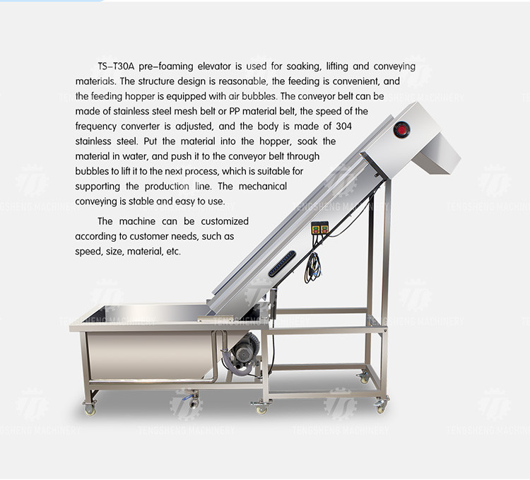 0.375KW Industrial Vegetable Processing Machine Citrus Passion Fruit Pre - Foaming Elevator Machine