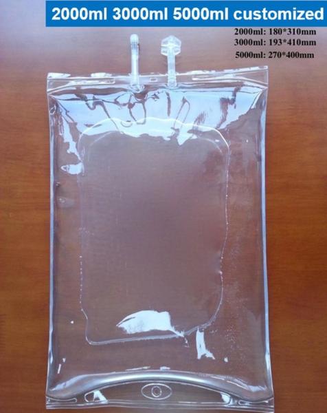 Large Volume 2000ml 3000ml 5000ml 7mm veterinary Disposable PVC Infusion IV Bag