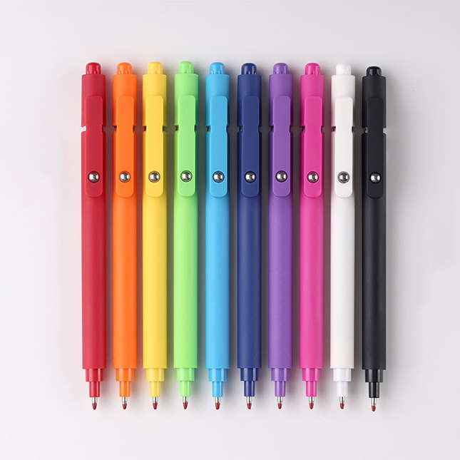 Colorful Plastic Press Gel Pen Steel Ball Pen Clip Promotional Neutral Pen