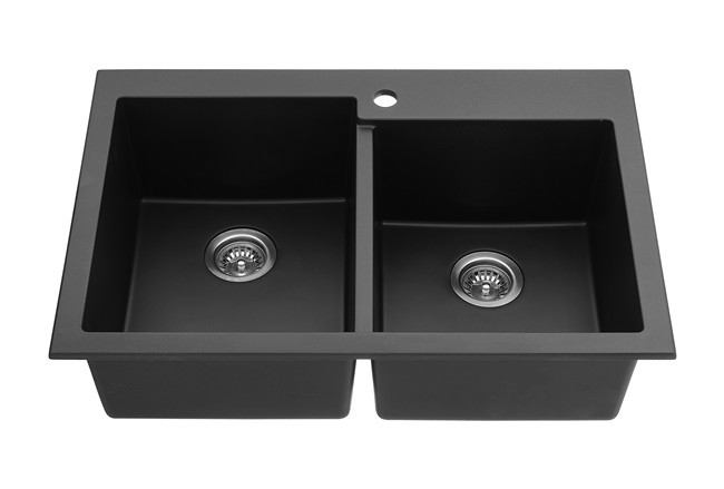 33 Inch Black Double Bowl Drop-in Granite/Quartz Kitchen Sink