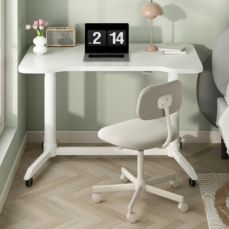 Custom Wooden Grain Pneumatic Mobile Lifting Desk with Gas Lift and White Finish 680 mm