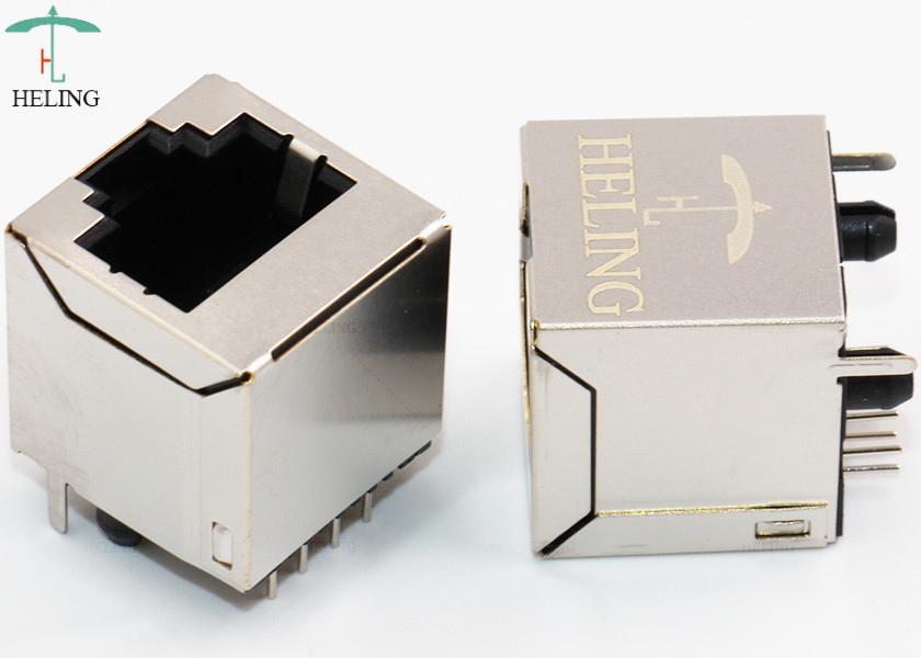 Single Port Shielded SMT RJ45 Connector R / A 50U" Gold Plating Contact Terminal