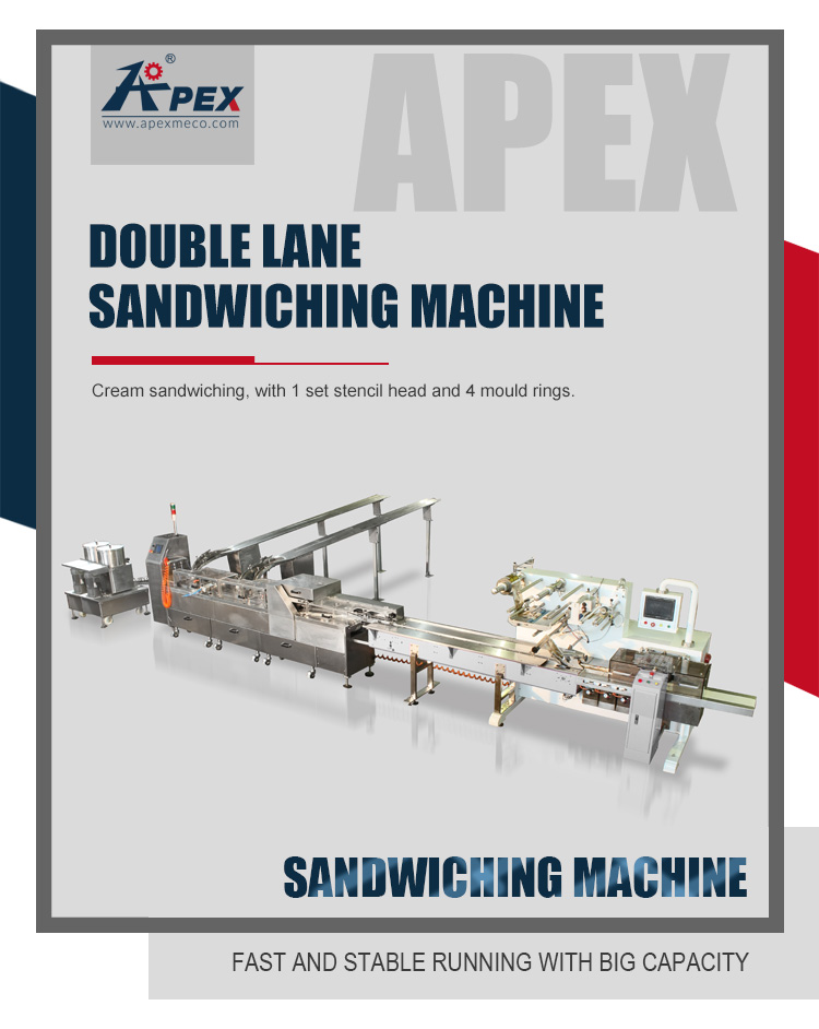 Two Lane Jam Filling Automatic Biscuit Making Machine , Multifunction Sandwich Cookie Machine