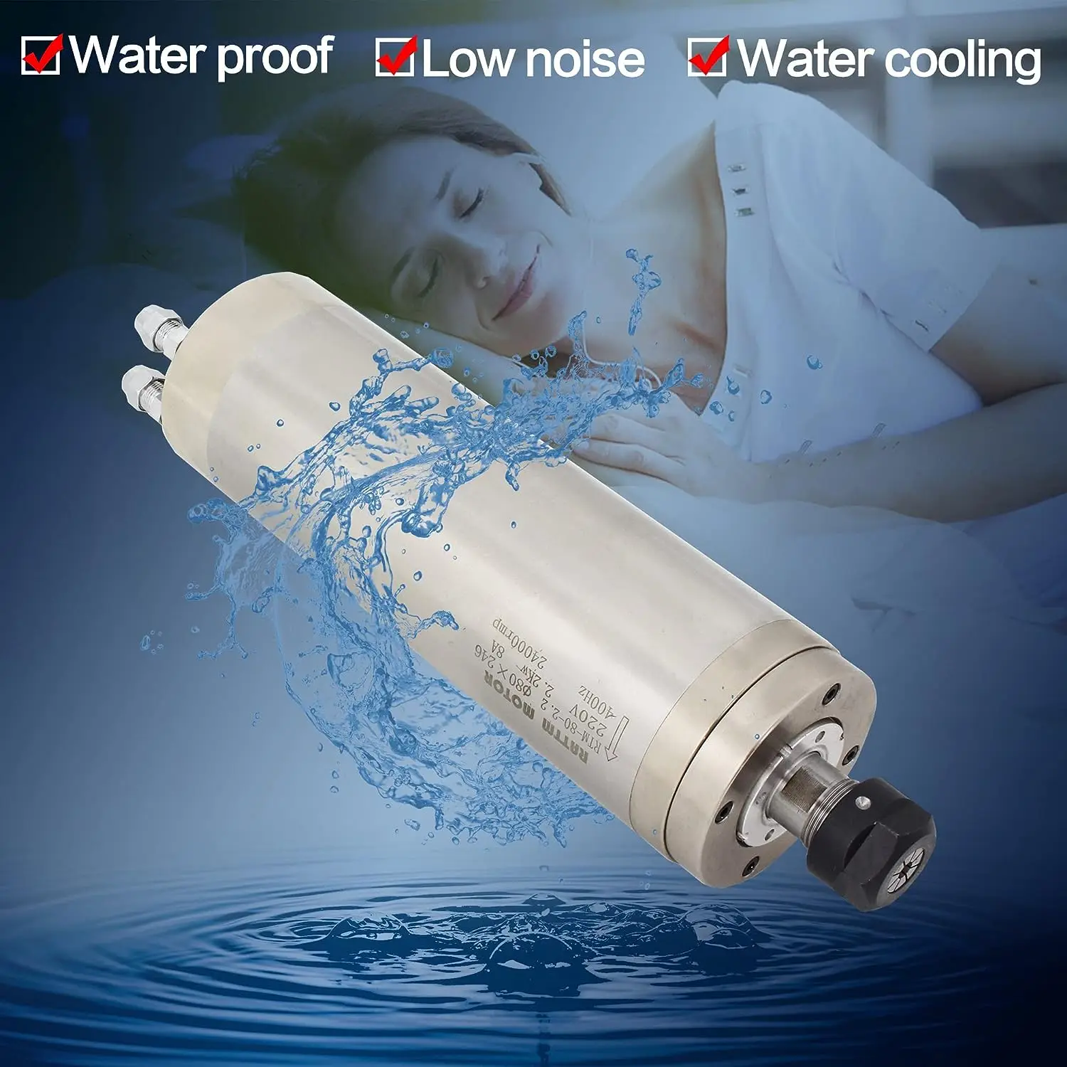 2.2kw ER20 Water Cooled CNC Spindle Motor Waterproof 220V For Metal Engraving