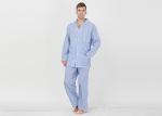 Blue Striped Style Mens Luxury Sleepwear / Mens Long Sleeve Pjs Fashion Design