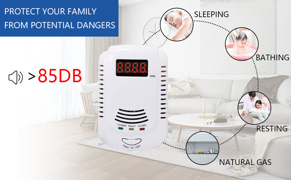 White Digital Household Gas Alarm 85dB ABS Plastic 0-100%LEL 1 Year Warranty