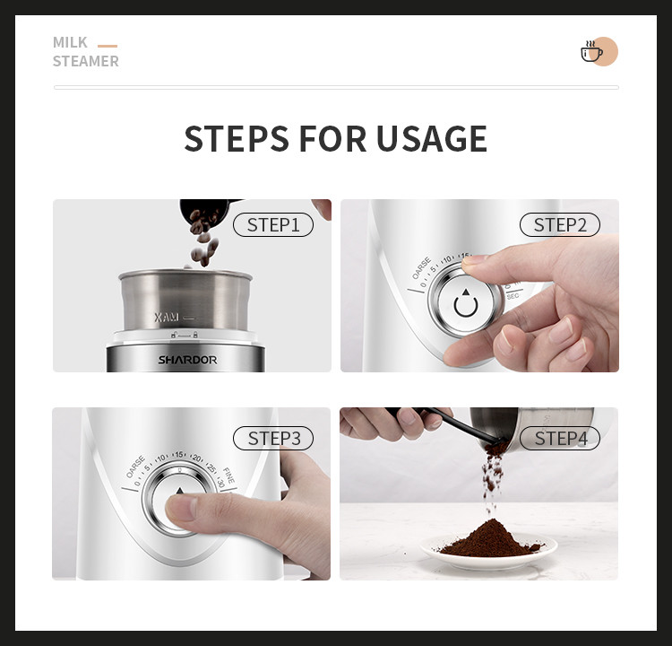 Timing Knob Coffee Bean Grinder Stainless Steel Automatic Adjustable Burr Grinder