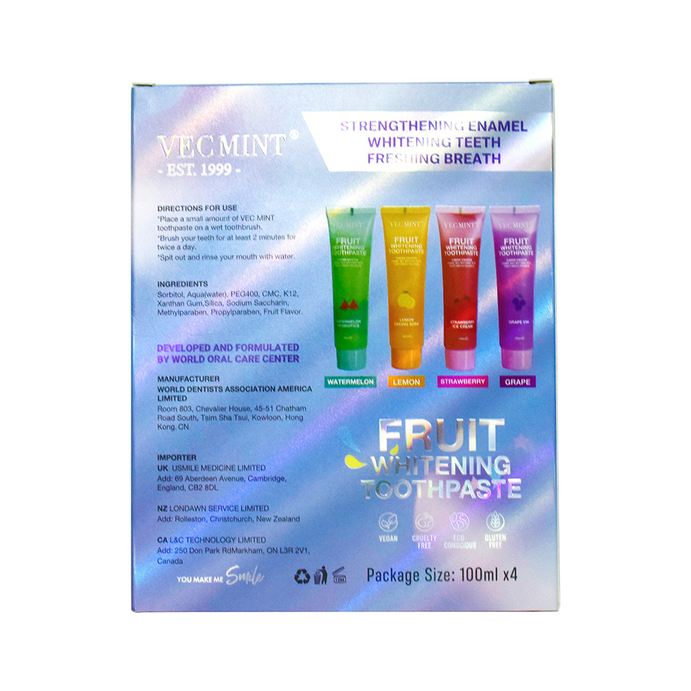 VEC MINT 100ml Fruit Flavor Teeth Whitening Basic Cleansing Oral Care Refreshing Toothpaste
