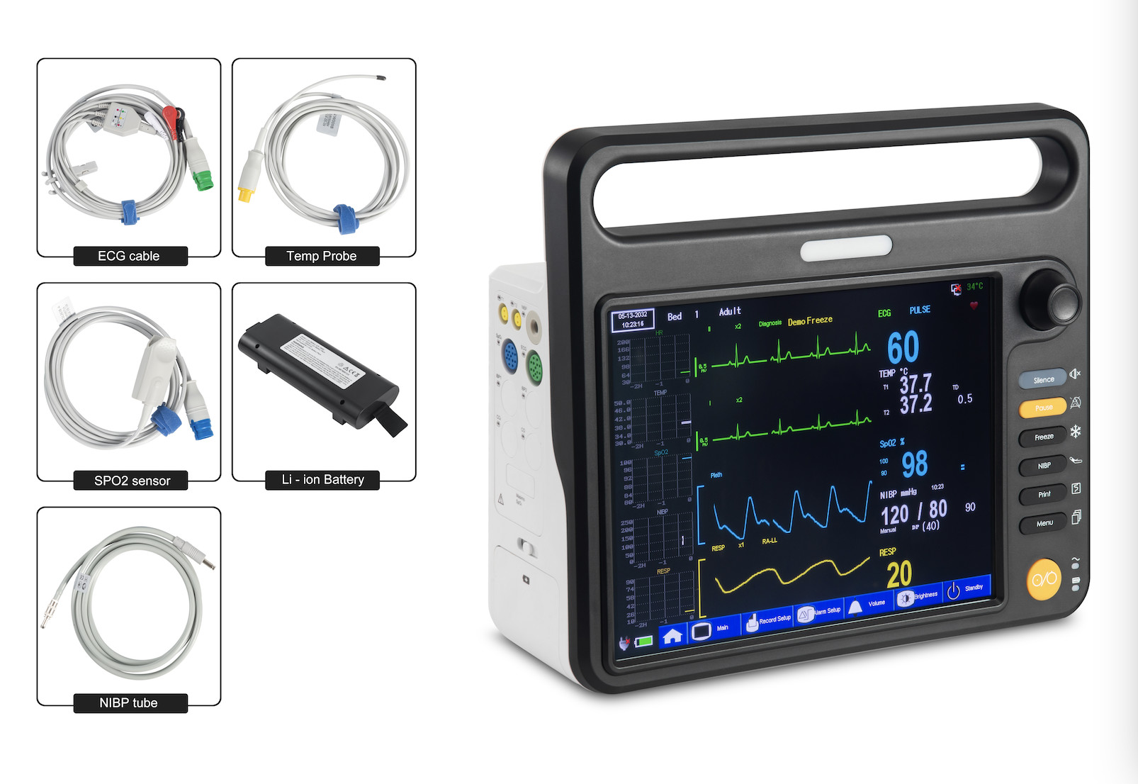 General Ward Clinic Portable Patient Monitor For Vital Signs Monitoring