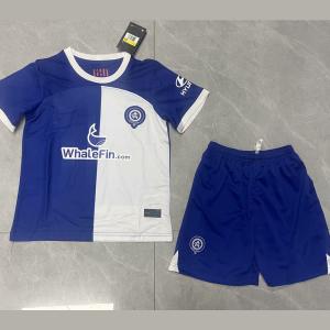 China White Blue Kids Soccer Jerseys Twill Jacquard Football Jersey Custom Name wholesale