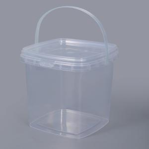 China 2L Capacity Food Grade Clear Square Plastic Buckets Pail With Handle For Cookies Storage wholesale