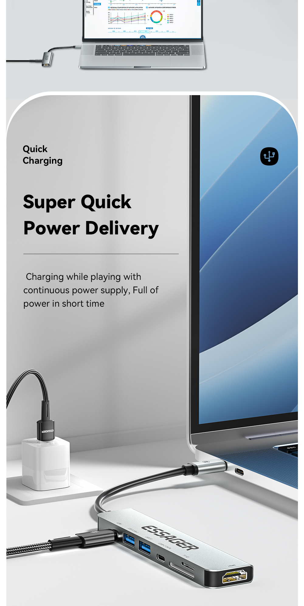7 In 1 USB C HUB Multifunction Ports Fast Transmission 60W 4K 30Hz