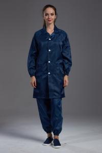 China Cleanroom resuable Anti static ESD smock Labcoat dark blue with conductive fiber pen holder wholesale