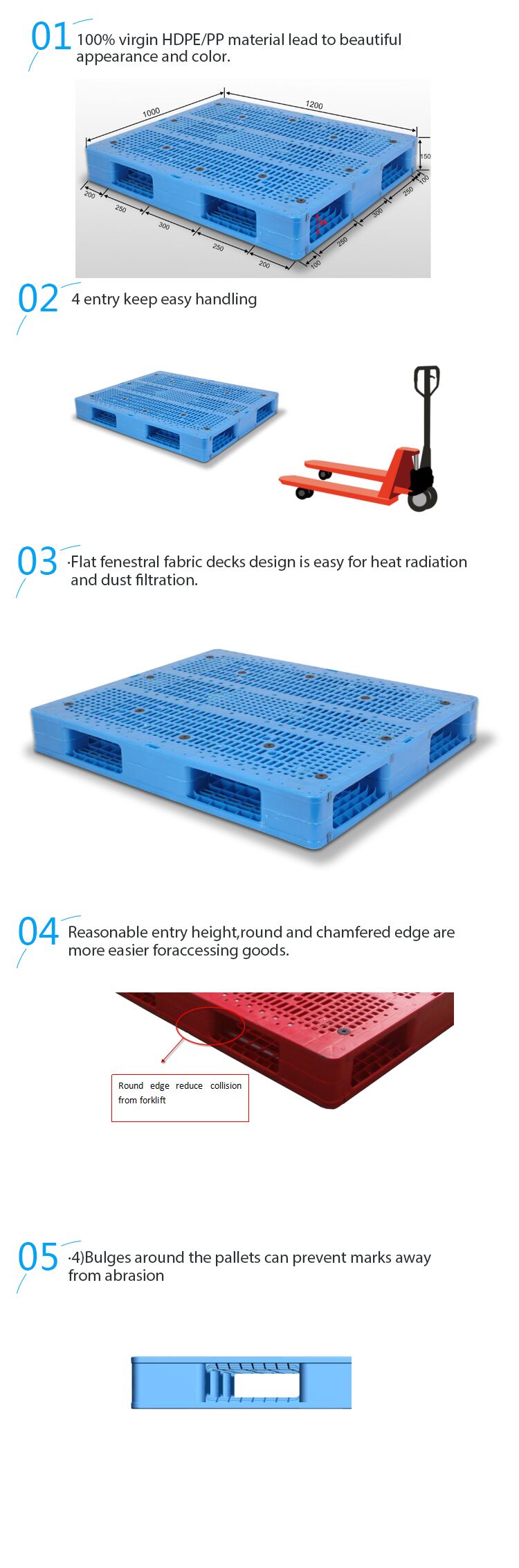 1400x1100 single faced heavy duty racking plastic pallet sale