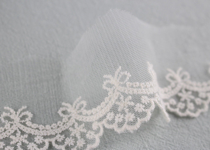 Cute Floral Embroidered Lace Trim Soft Ivory Bridal Lace Border For Art Decoration