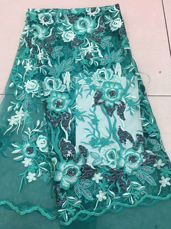 Gold Silver Sequin Fabric , Multi Colored Embroidered Floral Dress Lace Fabric For Gown