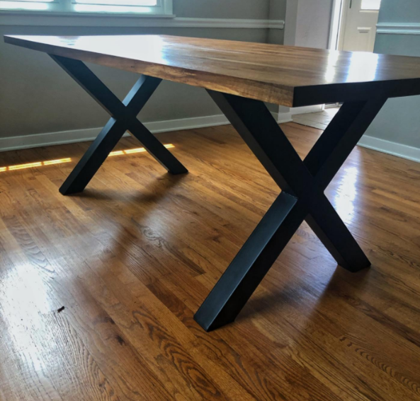 X Shaped Frame Legs for Black Industrial Rustic Metal Dining Table in Office Interior