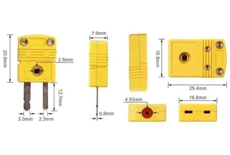 Glass Filled Nylon K Type Thermocouple Connector With Wire Clip