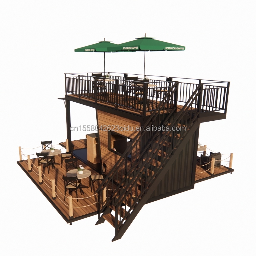 Double-Story Prefab Container House for Mall Boba Style 50/75/100mm Wave Sandwich Panel Wall and Modern Design Terrace