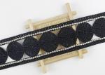 Custom Ribbon Black Embroidered Lace Trim With Rhinestone / Embroidered Bridal