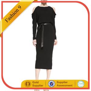 China Long-Sleeve Cold-Shoulder Dress with Leather Belt wholesale