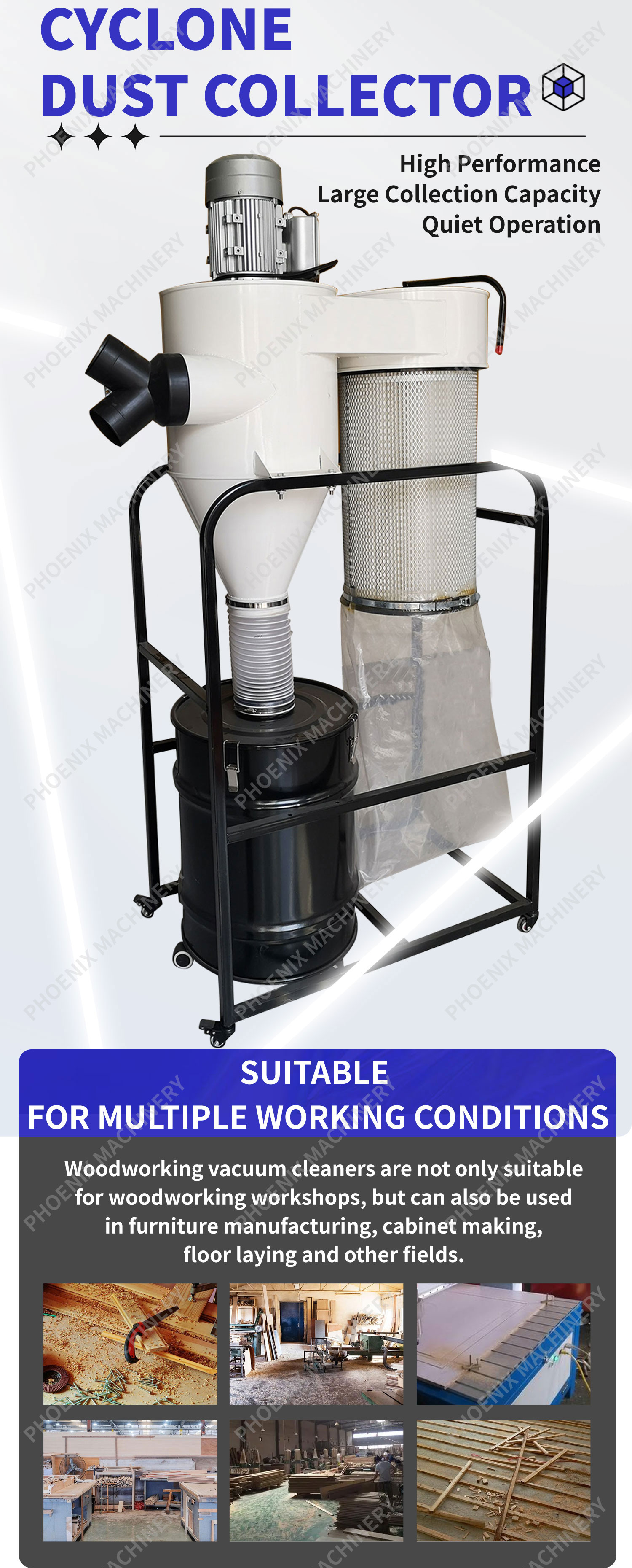 2200m3/h Air Flow Cyclone Dust Collector for Industrial Grade Workshop Weighing 65kg