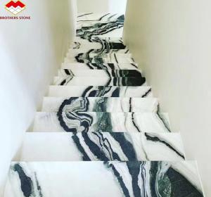 China Modern Hotel Staircases Brothers Stone Panda White Marble Treads and Risers Anti Slip wholesale