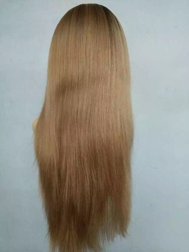 8A 16Inch European Human Hair Jewish Wig Highlight with Dark Root,Human Hair Kosher Wig