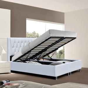 China Tufted Diamond Buttons Upholstery Platform Bed Frame White Faux Leather wholesale