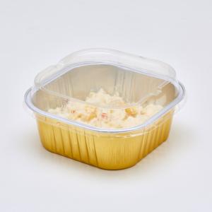 China Gold Disposable Aluminium Foil Food Container Tin Foil Food Trays Turkey Baking Pans With Plastic Heat Seal Lid wholesale