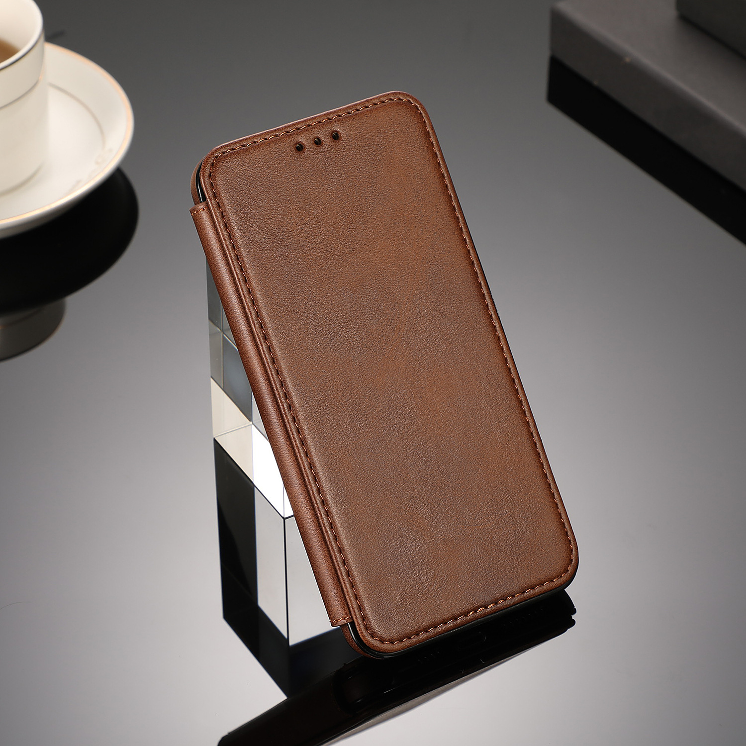 OEM/ODM Minibook Fashion Flip PU Leather Ultra Thin Calf Print Leather Phone Case For Iphone 12 15*7.5*1.5cm