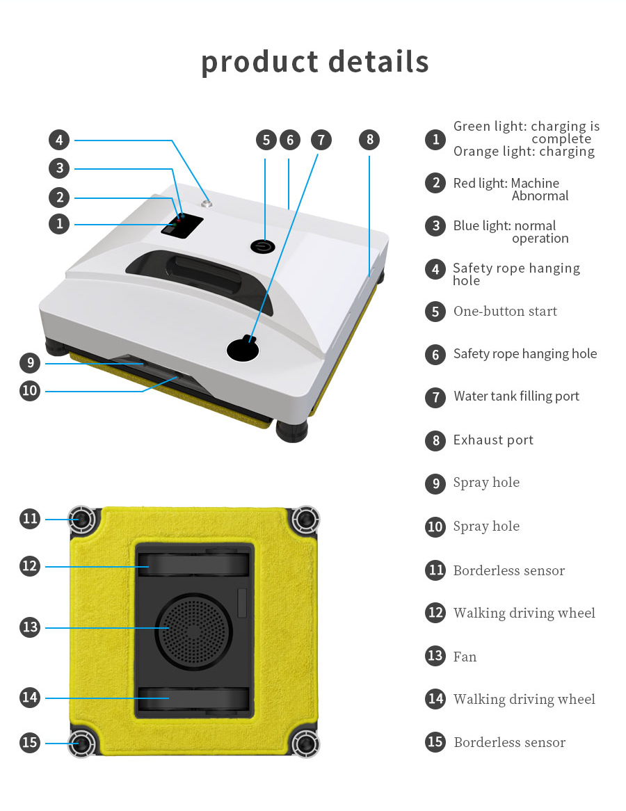 Rise Window Cleaning Robot Noise 65dB Cleaning Speed 3.5 Mins/m2 Household Vacuum US Plug