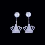 Central Pearl Round Earrings Stub Sterling Silver With Radioactive Design